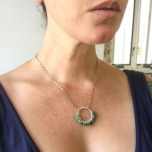 Turquoise Wire Wrapped in Silver - pendant